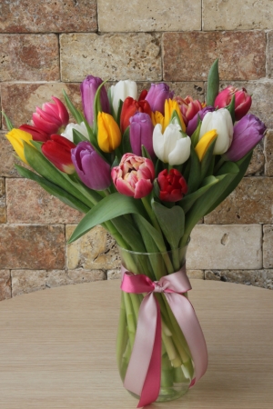 Colorful Tulips in Vase