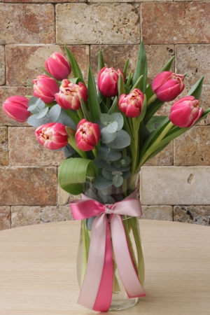 Layered Pink Tulip in Vase