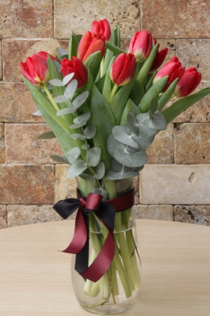 Red Tulips in Vase