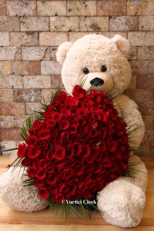 Teddy Bear and Red Roses
